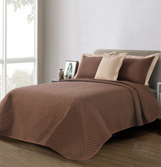 Quilted Luxury Bed Spread Set Brown