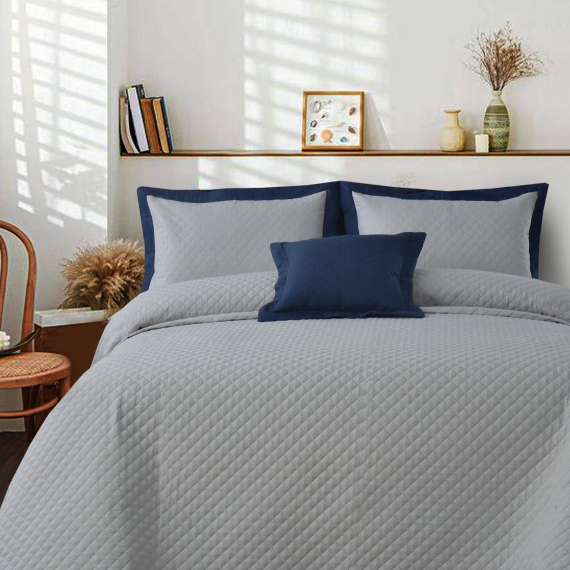 Quilted Luxury Bed Spread Set Blue