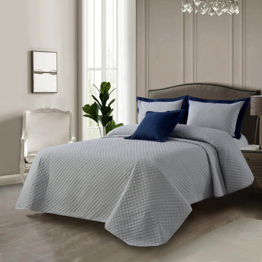 Quilted Luxury Bed Spread Set Blue